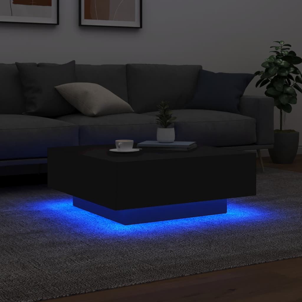 Stolić za kavu s LED svjetlima crni 80x80x31 cm