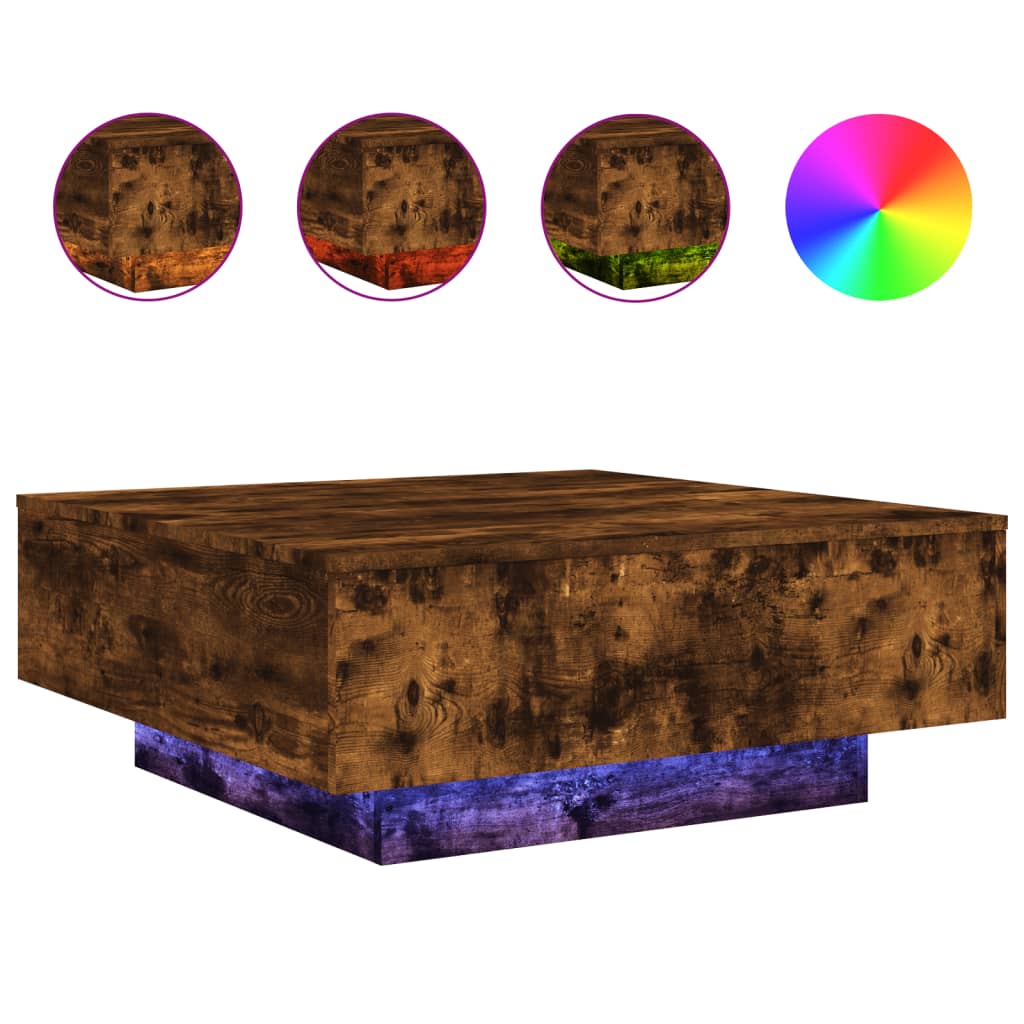 Stolić za kavu s LED svjetlima boja dimljenog hrasta 80x80x31cm