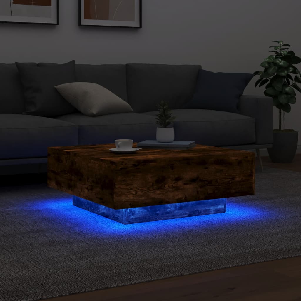 Stolić za kavu s LED svjetlima boja dimljenog hrasta 80x80x31cm