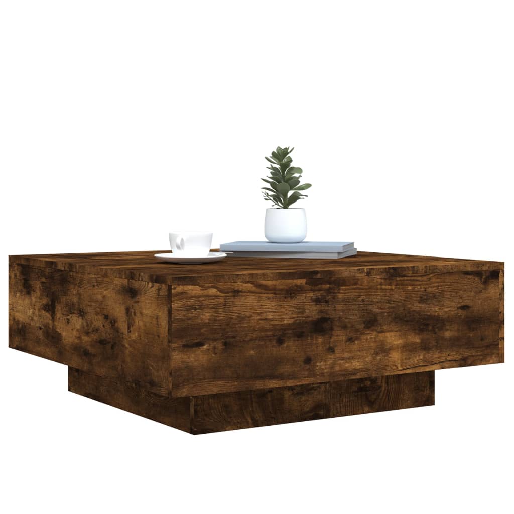 Stolić za kavu s LED svjetlima boja dimljenog hrasta 80x80x31cm