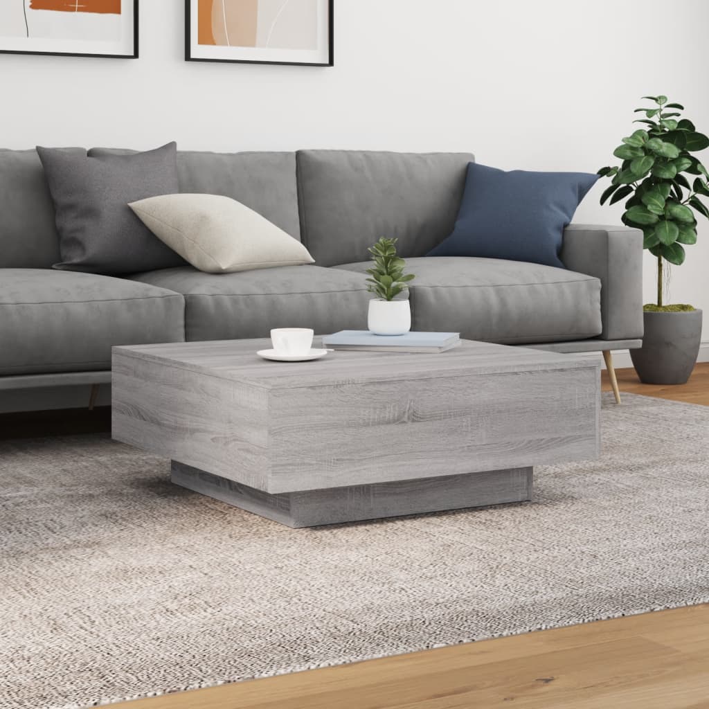 Stolić za kavu s LED svjetlima siva boja hrasta 80x80x31 cm