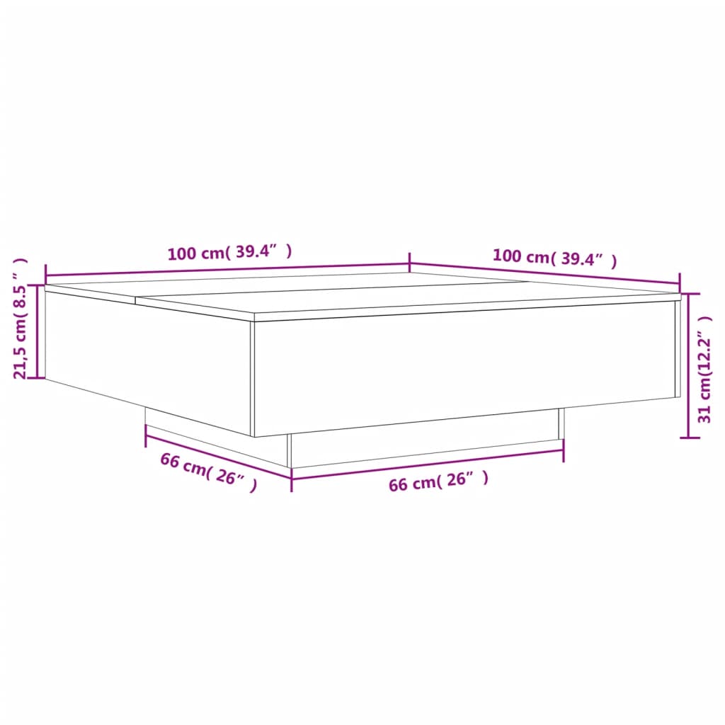 Stolić za kavu s LED svjetlima bijeli 100x100x31 cm