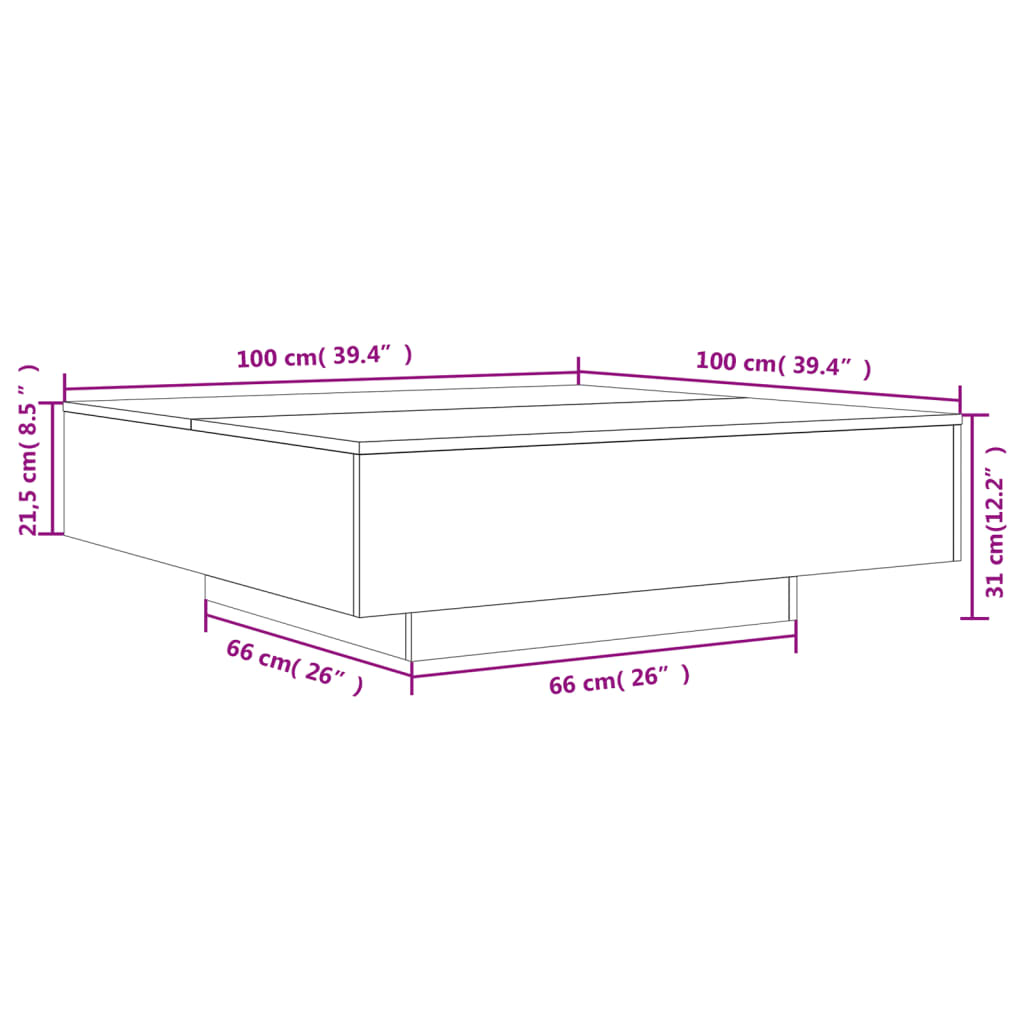 Stolić za kavu s LED svjetlima crni 100x100x31 cm