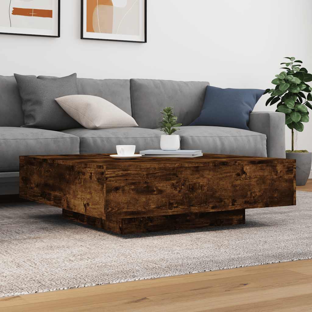 Stolić za kavu s LED svjetlima boja hrasta 100x100x31 cm