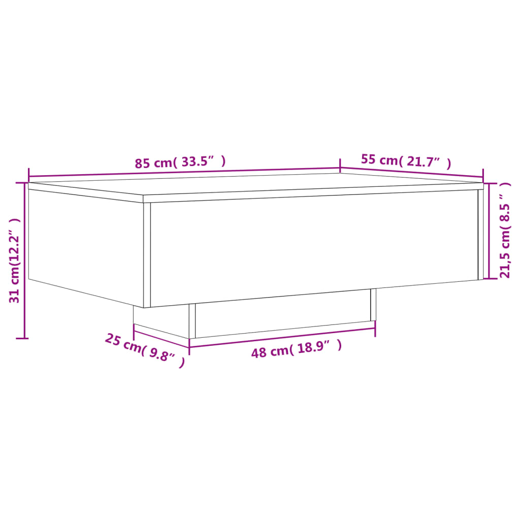 Stolić za kavu s LED svjetlima boja hrasta sonome 85x55x31 cm