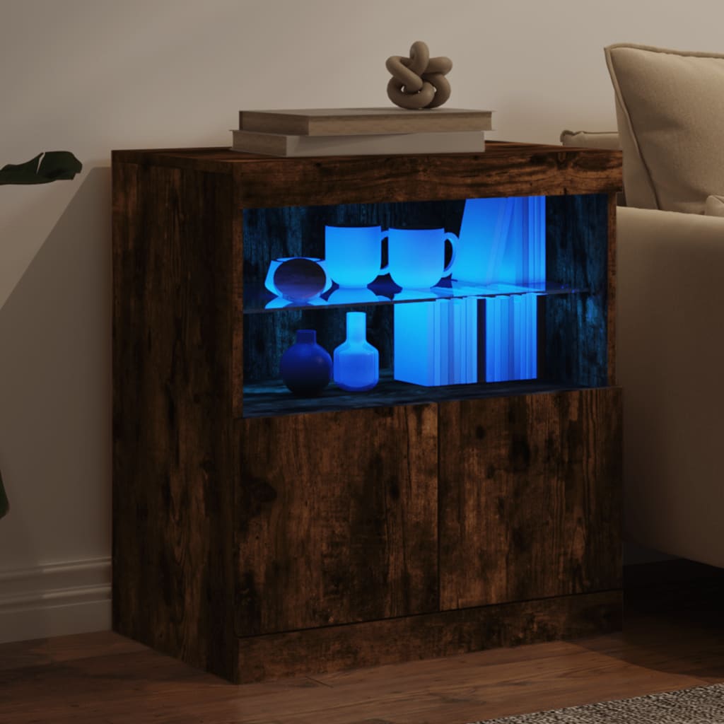 Komoda s LED svjetlima boja dimljenog hrasta 60x37x67 cm