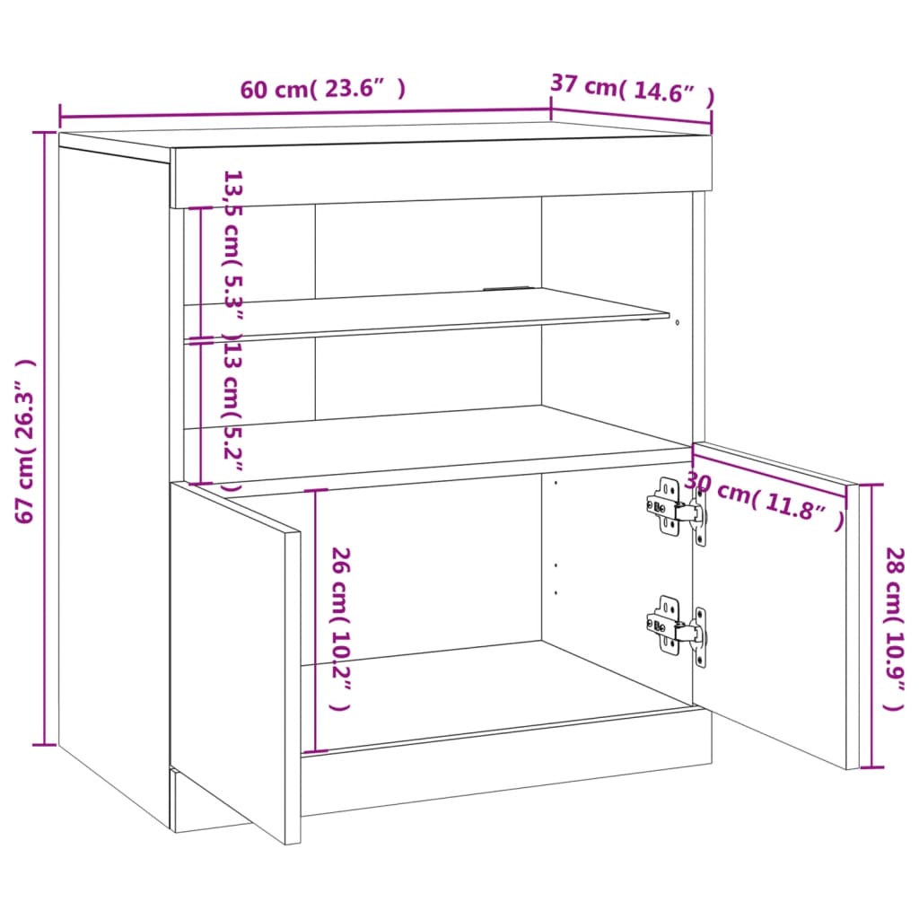 Komoda s LED svjetlima smeđa boja hrasta 60x37x67 cm