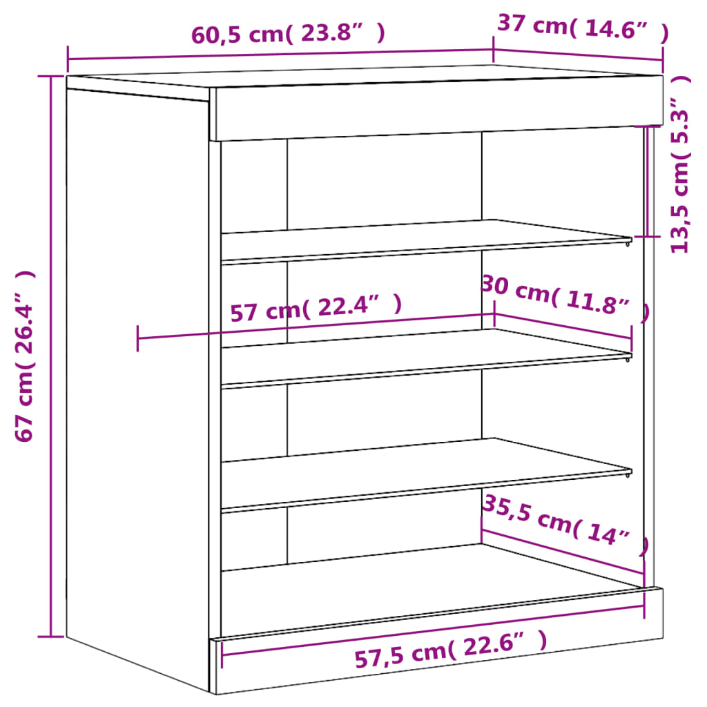 Komoda s LED svjetlima boja hrasta sonome 60,5x37x67 cm