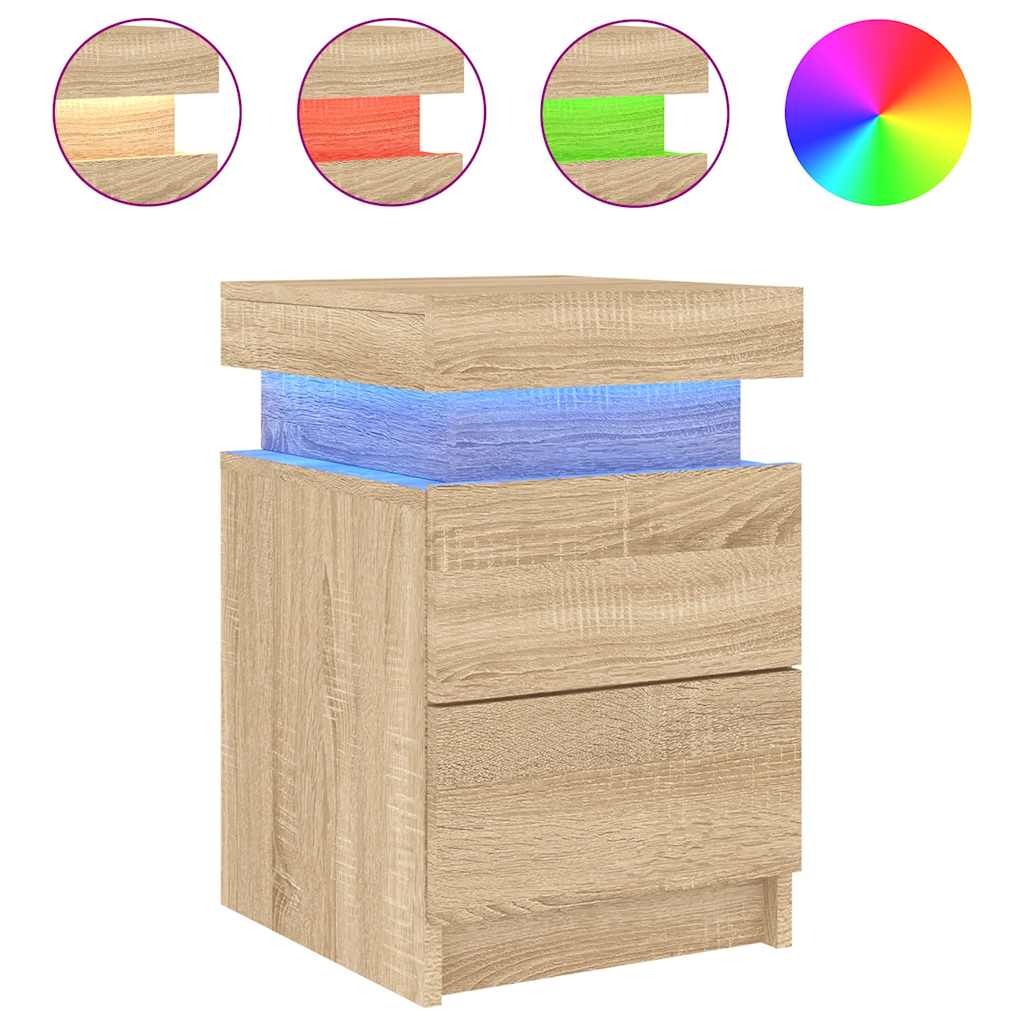 Noćni ormarići s LED svjetlima 2 kom boja hrasta 35x39x55 cm