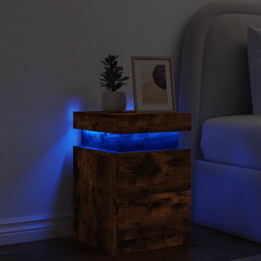 Noćni ormarić s LED svjetlima boja dimljenog hrasta 35x39x55 cm
