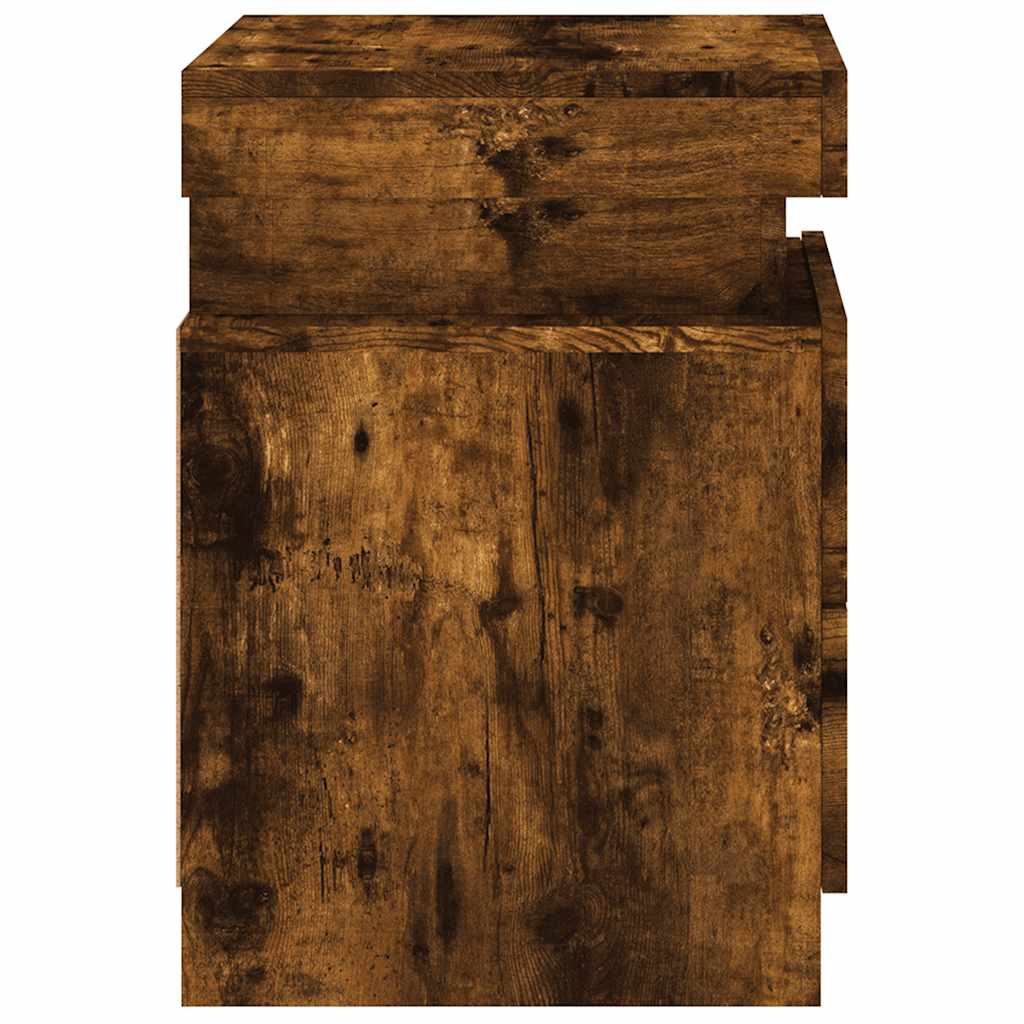 Noćni ormarić s LED svjetlima boja dimljenog hrasta 35x39x55 cm