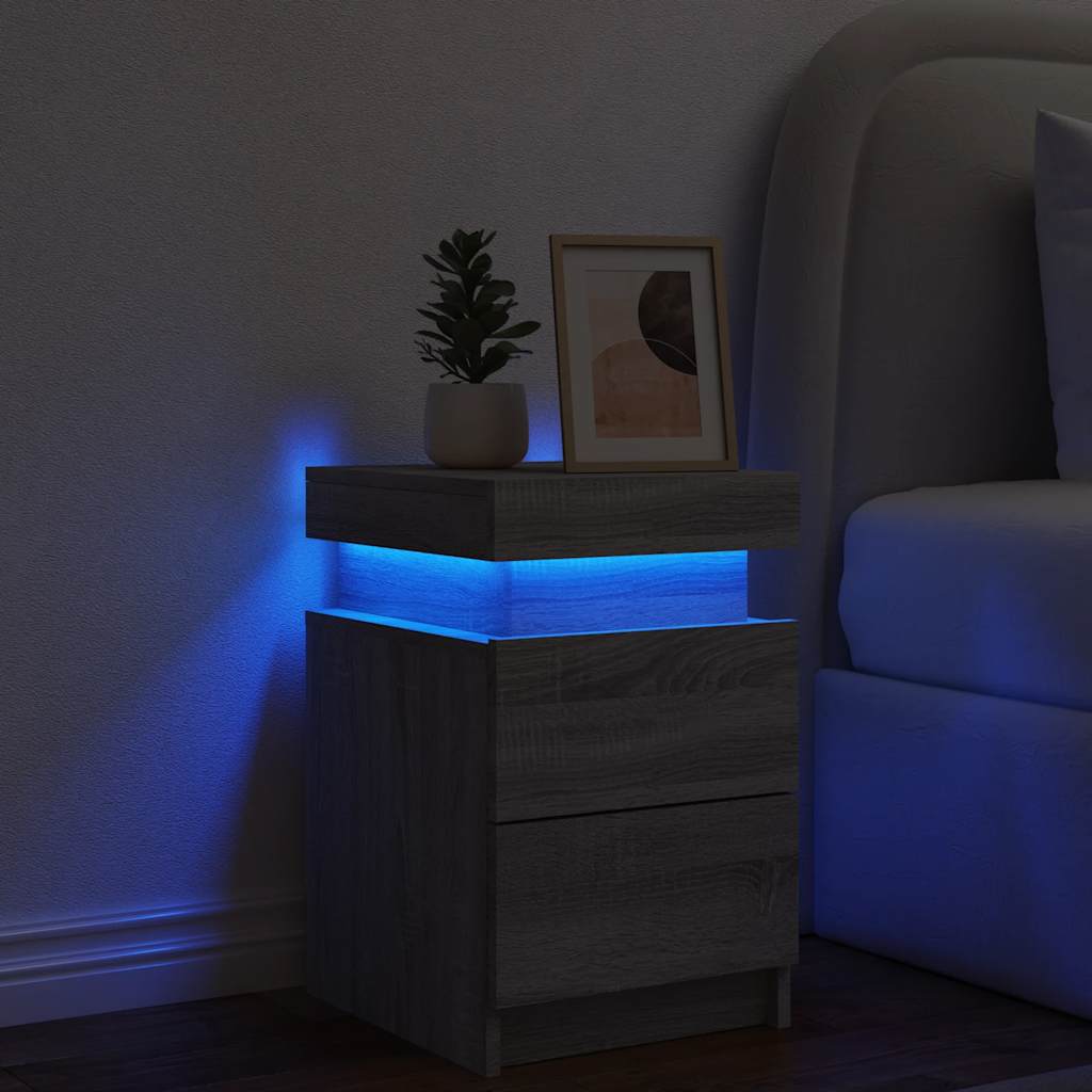 Noćni ormarić s LED svjetlima siva boja hrasta 35x39x55 cm