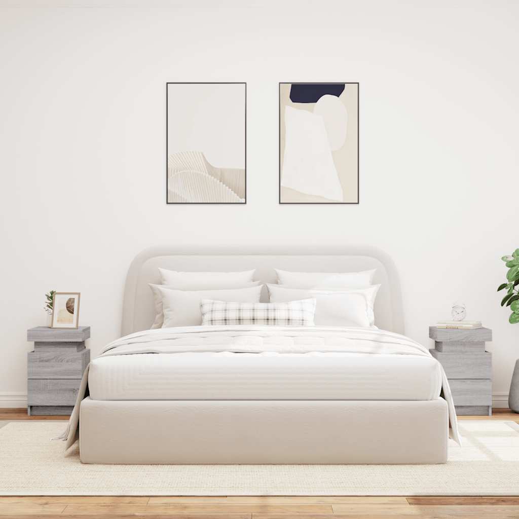 Noćni ormarići s LED svjetlima 2 kom boja hrasta 35x39x55 cm