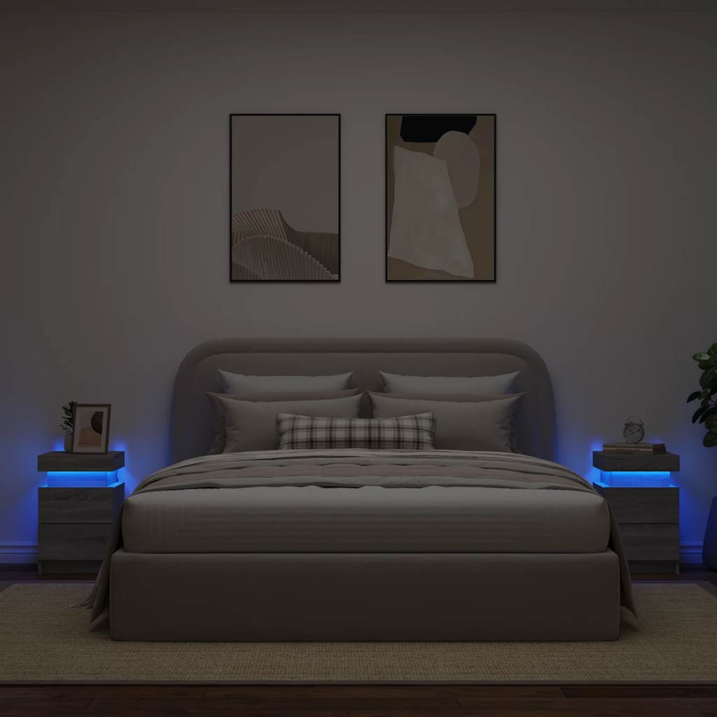 Noćni ormarići s LED svjetlima 2 kom boja hrasta 35x39x55 cm
