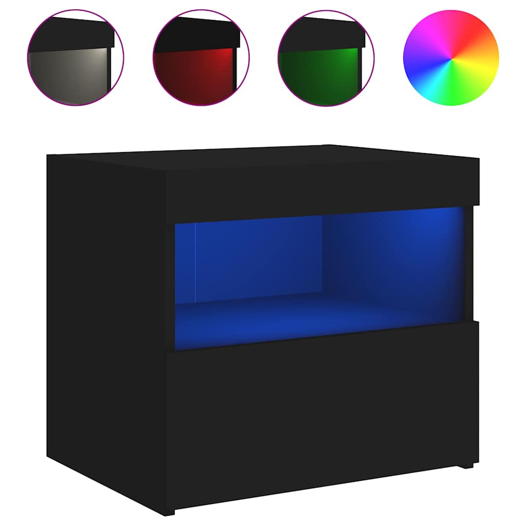 Noćni ormarići s LED svjetlima 2 kom crni 50 x 40 x 45 cm
