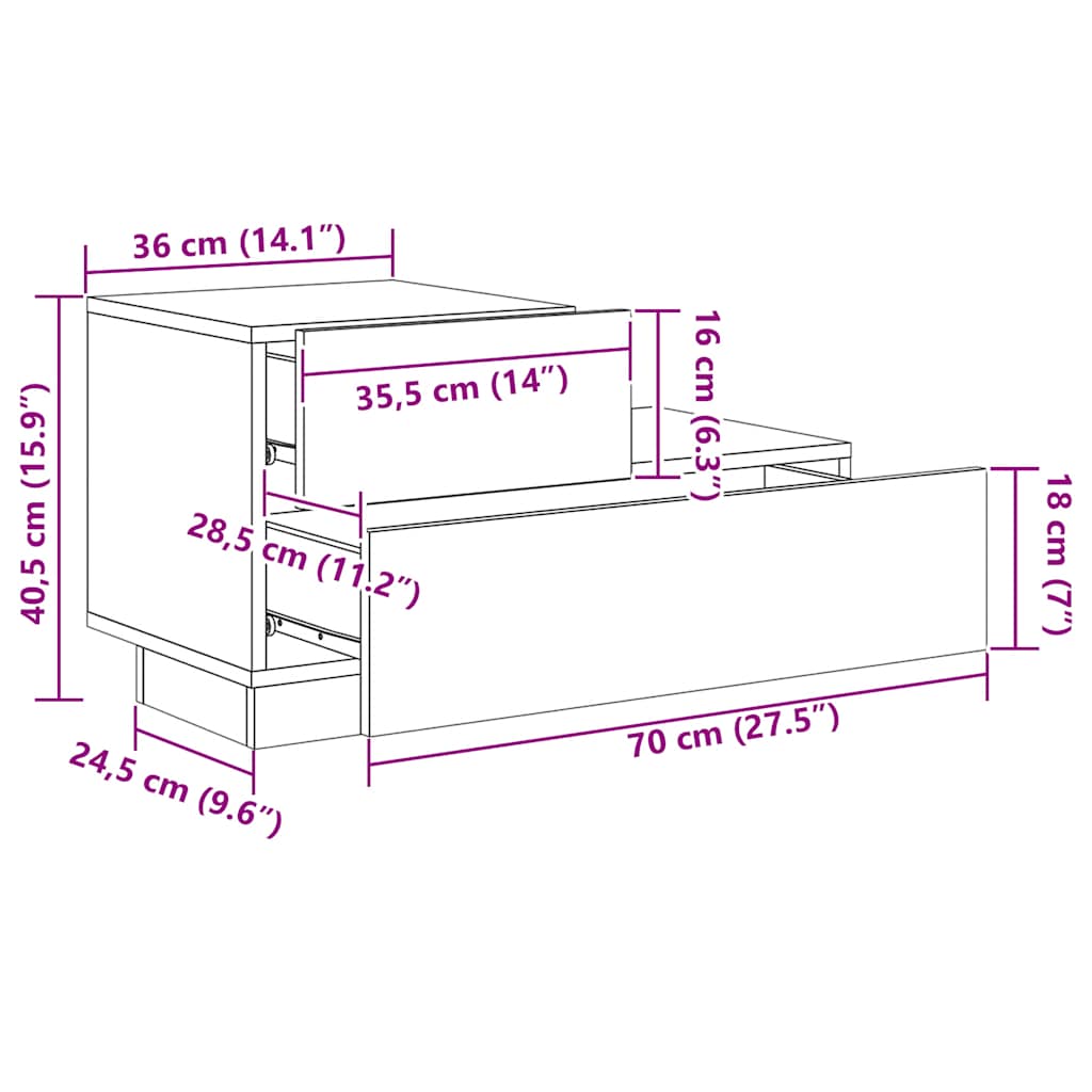 Noćni ormarić s LED svjetlima boja hrasta sonome 70x36x40,5 cm