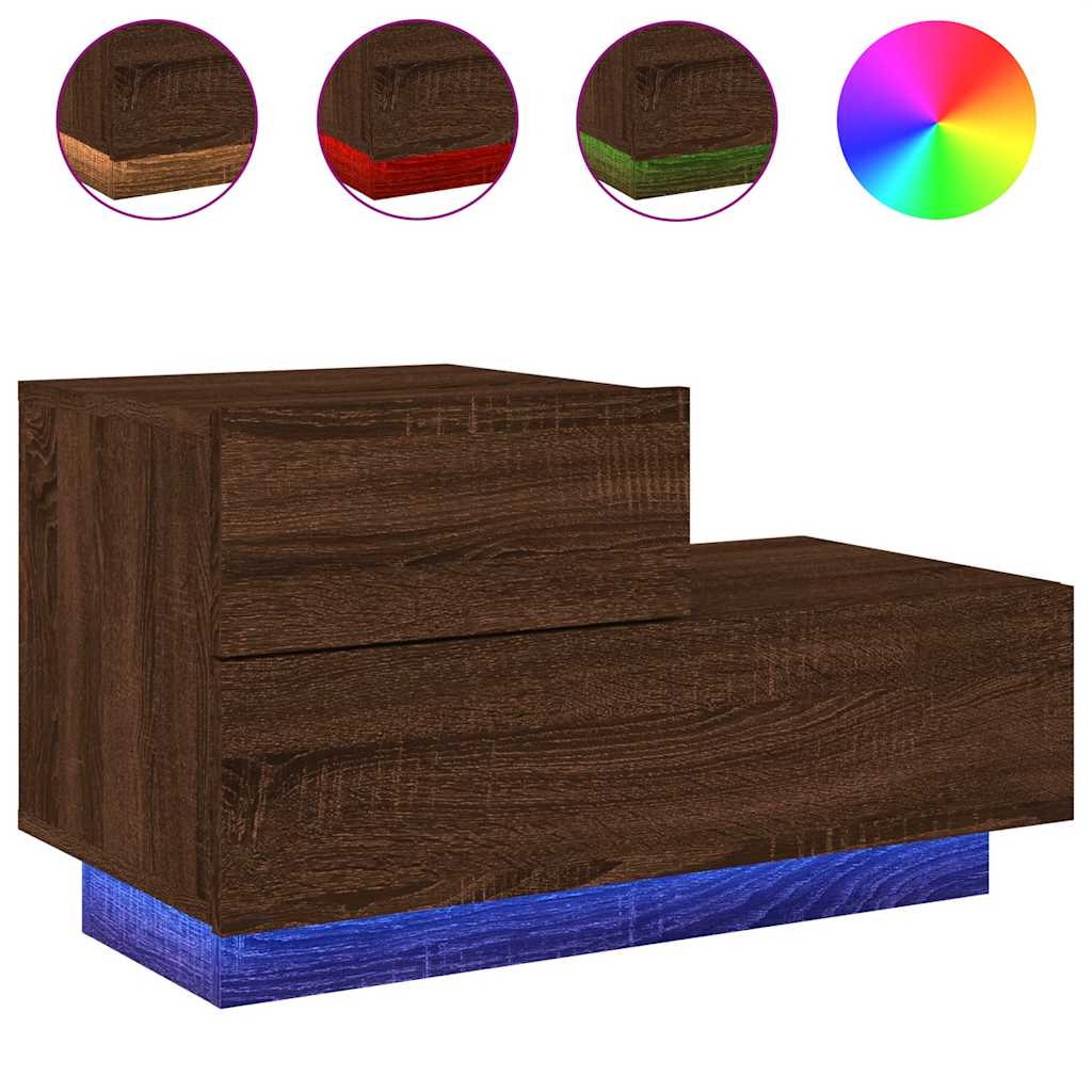 Noćni ormarić s LED svjetlima boja smeđeg hrasta 70x36x40,5 cm