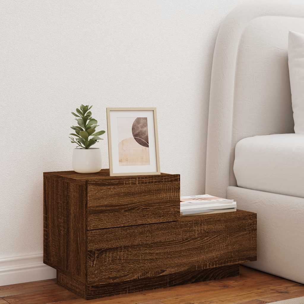 Noćni ormarić s LED svjetlima boja smeđeg hrasta 70x36x40,5 cm