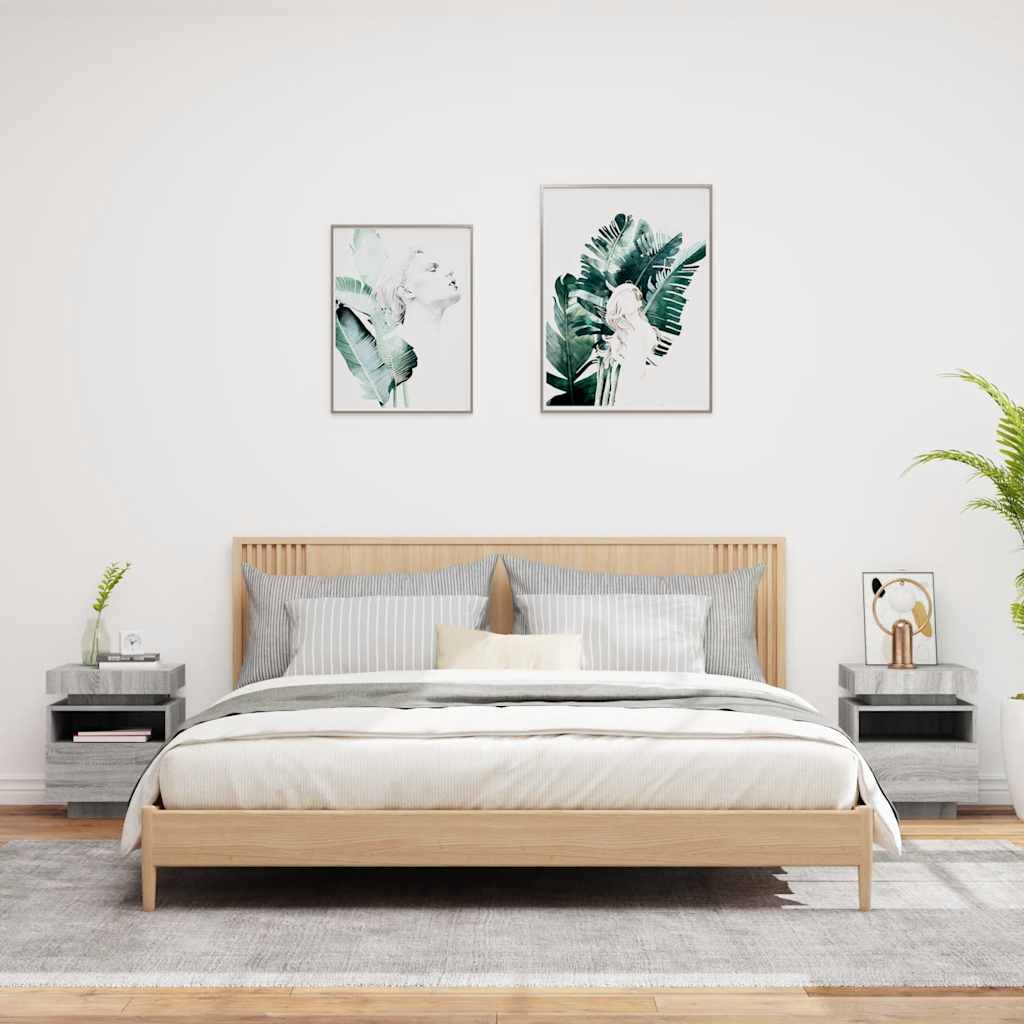 Noćni ormarići s LED svjetlima 2 kom boja hrasta 40x39x48,5 cm