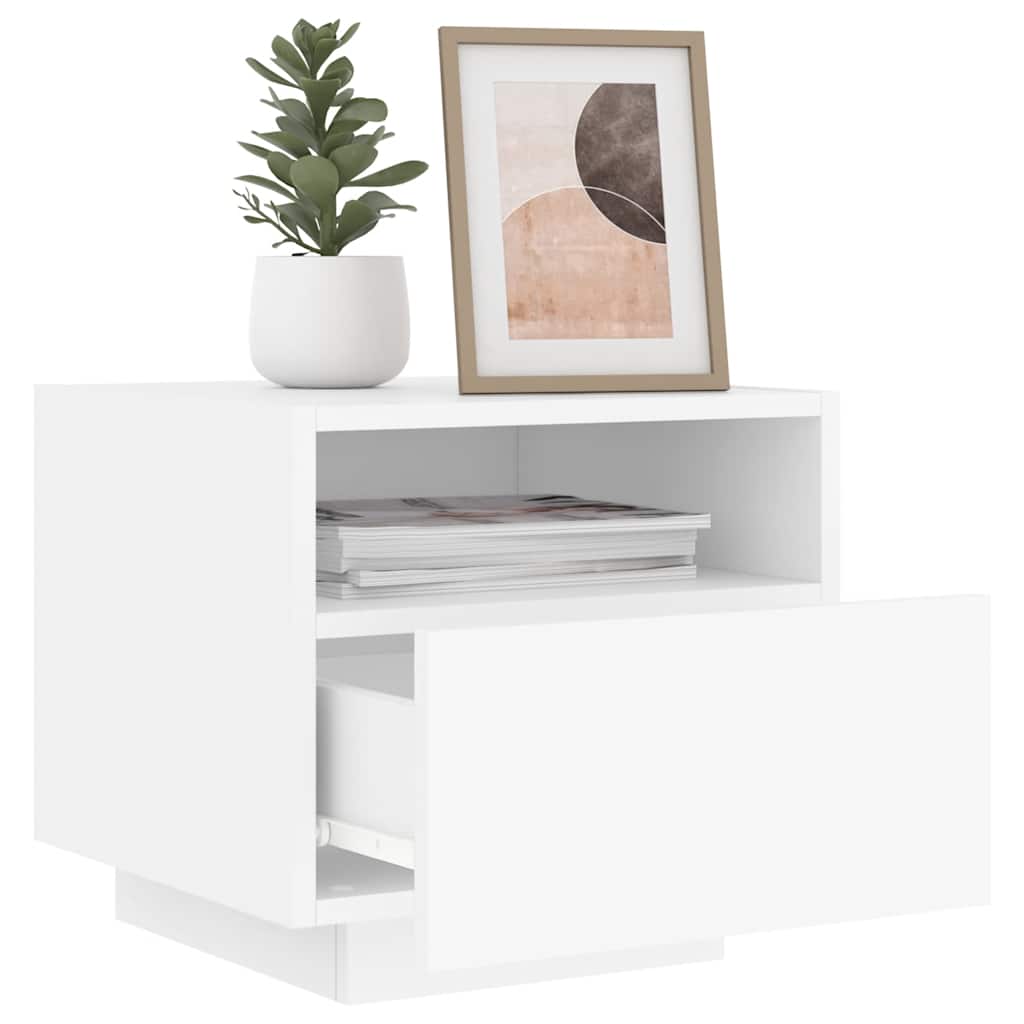 Noćni ormarić s LED svjetlima bijeli 40 x 39 x 37 cm