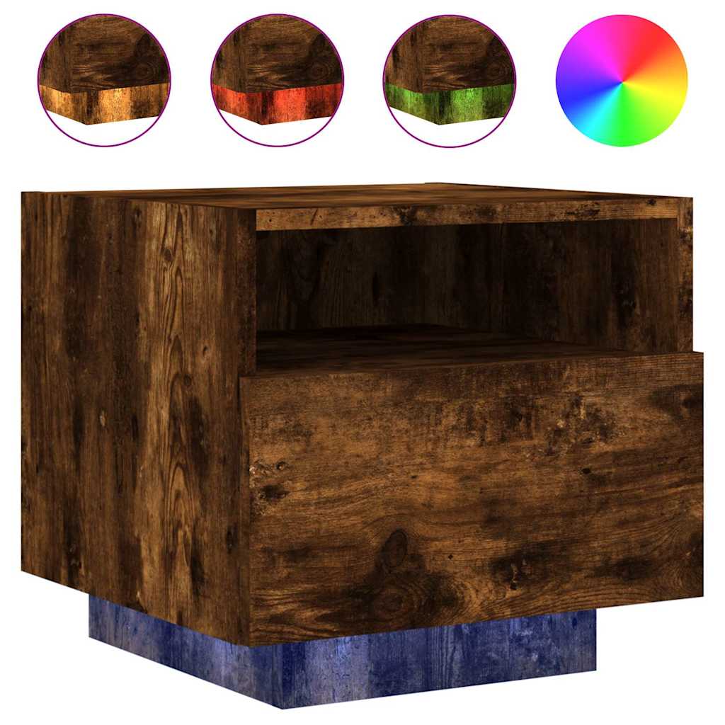 Noćni ormarić s LED svjetlima boja dimljenog hrasta 40x39x37 cm