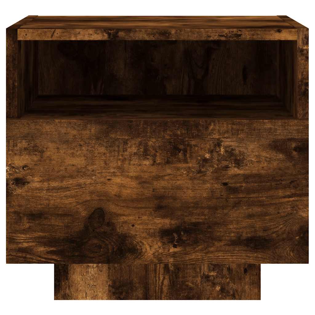 Noćni ormarić s LED svjetlima boja dimljenog hrasta 40x39x37 cm