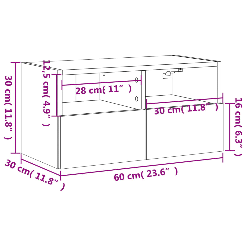 Zidni TV ormarić bijeli 60 x 30 x 30 cm od konstruiranog drva