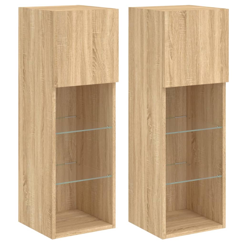 TV ormarići s LED svjetlima 2 kom boja hrasta 30,5 x 30 x 90 cm