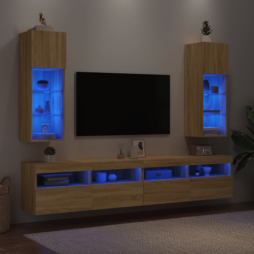TV ormarići s LED svjetlima 2 kom boja hrasta 30,5 x 30 x 90 cm