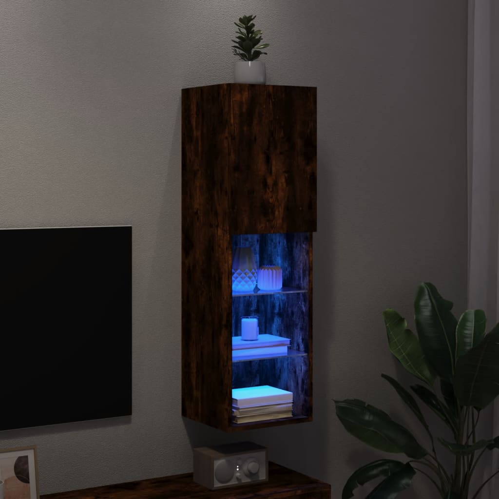 TV ormarić s LED svjetlima boja dimljenog hrasta 30,5x30x102 cm