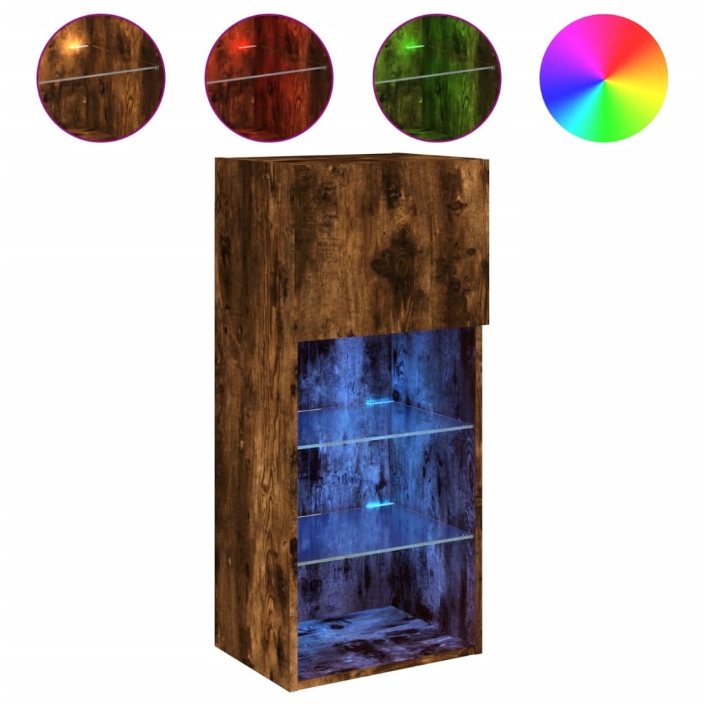 TV ormarić s LED svjetlima boja dimljenog hrasta 40,5x30x90 cm