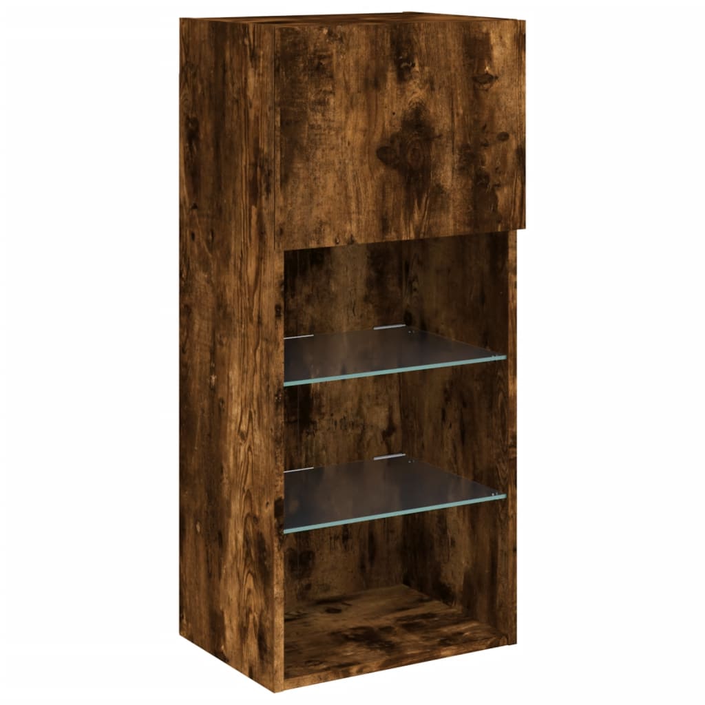 TV ormarić s LED svjetlima boja dimljenog hrasta 40,5x30x90 cm
