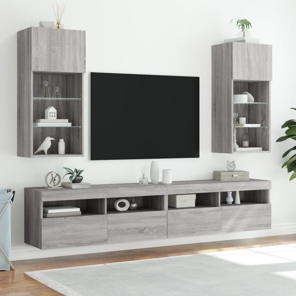 TV ormarići s LED svjetlima 2 kom boja hrasta 40,5 x 30 x 90 cm