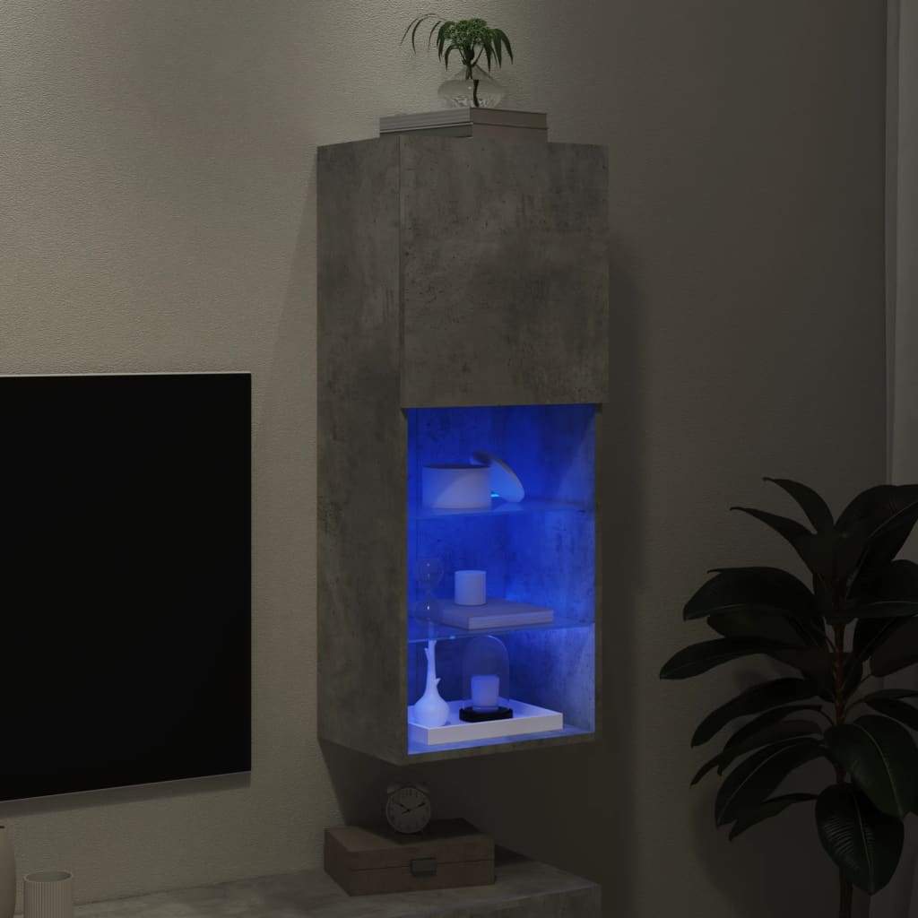 TV ormarić s LED svjetlima siva boja betona 40,5x30x102 cm