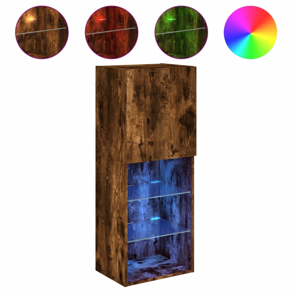 TV ormarić s LED svjetlima boja dimljenog hrasta 40,5x30x102 cm