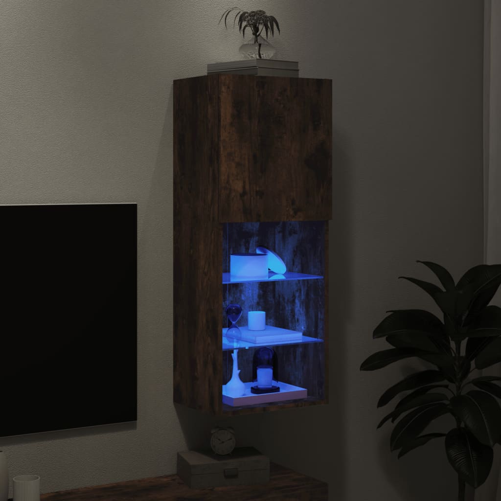 TV ormarić s LED svjetlima boja dimljenog hrasta 40,5x30x102 cm