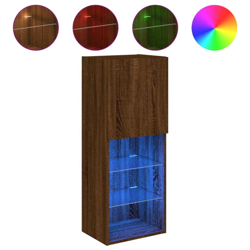 TV ormarić s LED svjetlima boja smeđeg hrasta 40,5x30x102 cm
