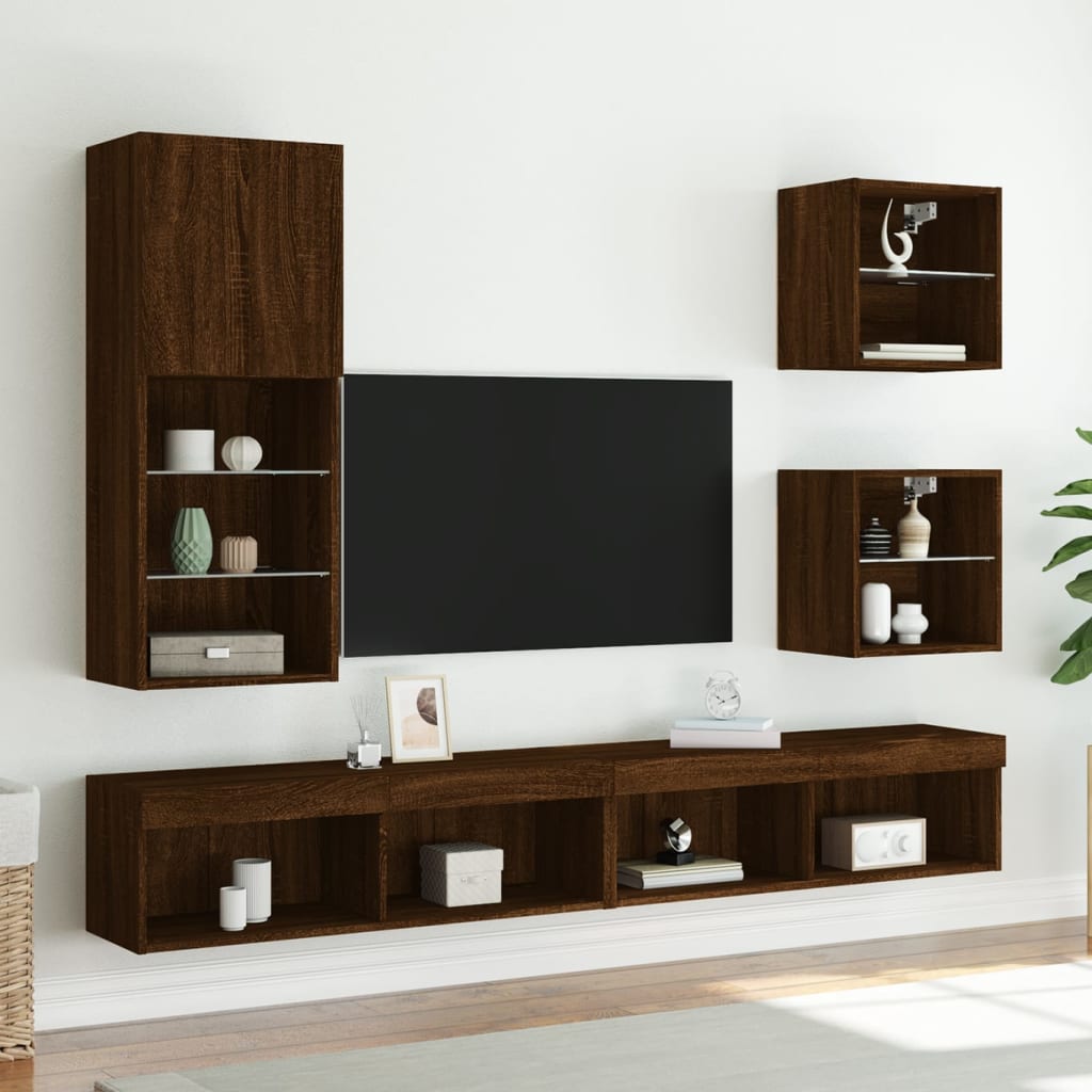 TV ormarić s LED svjetlima boja smeđeg hrasta 40,5x30x102 cm