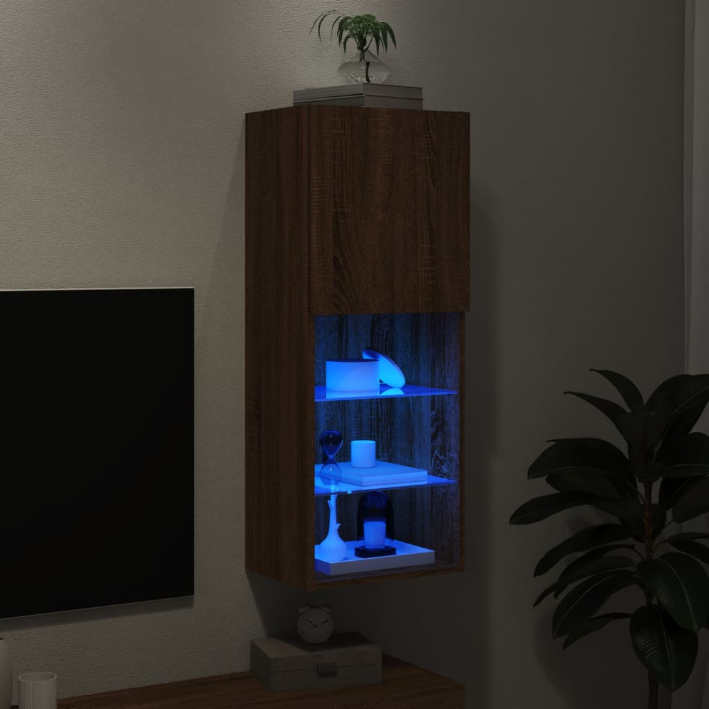 TV ormarić s LED svjetlima boja smeđeg hrasta 40,5x30x102 cm