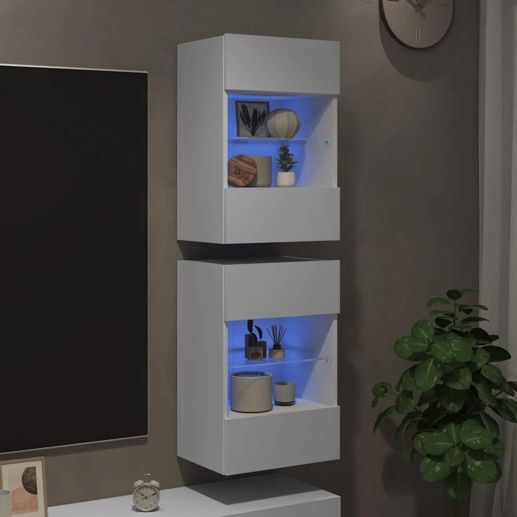 Zidni ormarići s LED svjetlima za TV 2 kom bijeli 40x30x60,5 cm