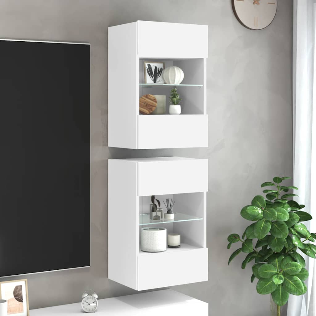 Zidni ormarići s LED svjetlima za TV 2 kom bijeli 40x30x60,5 cm