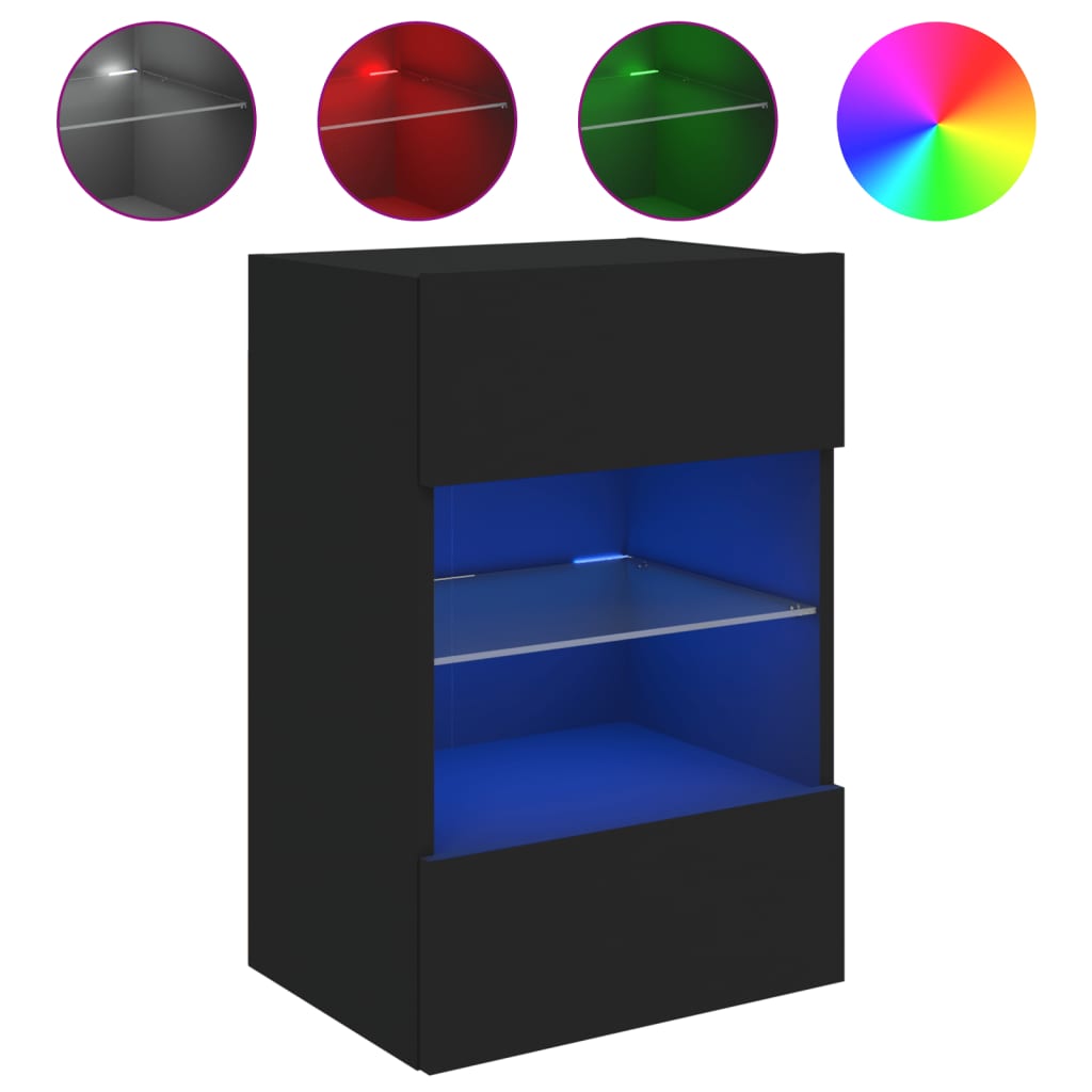 Zidni TV ormarić s LED svjetlima crni 40x30x60,5 cm