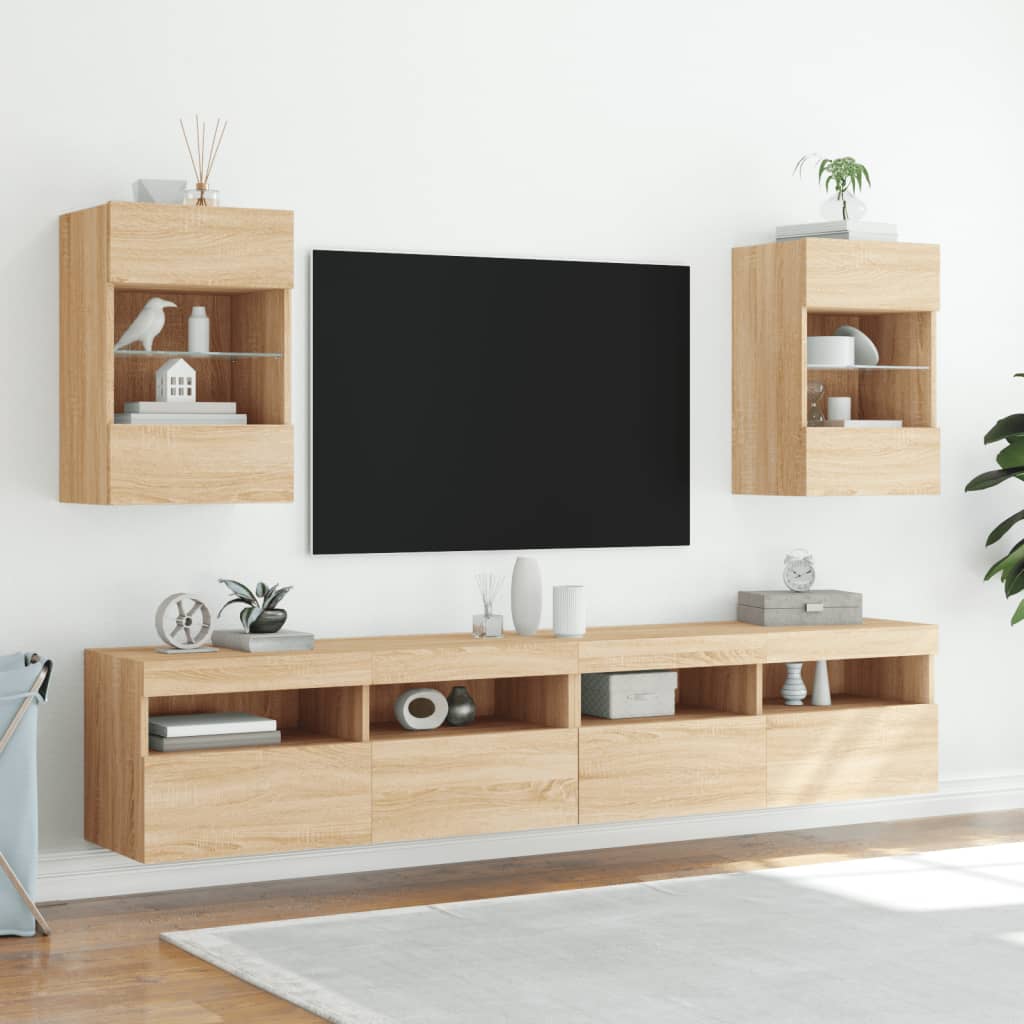 Zidni TV ormarić s LED svjetlima boja hrasta 40x30x60,5 cm