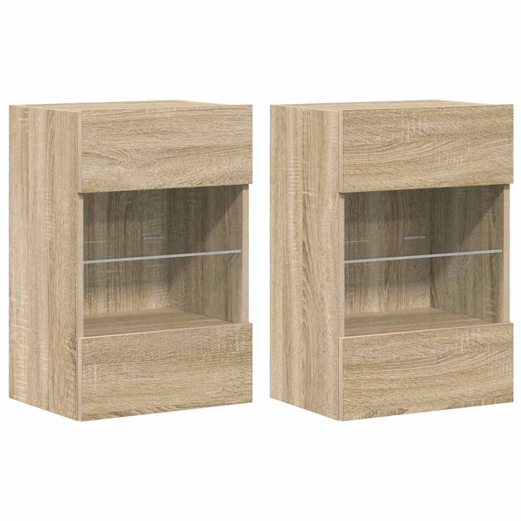 Zidni ormarići s LED svjetlima za TV 2 kom boja hrasta 40 x 30 x 60,5 cm