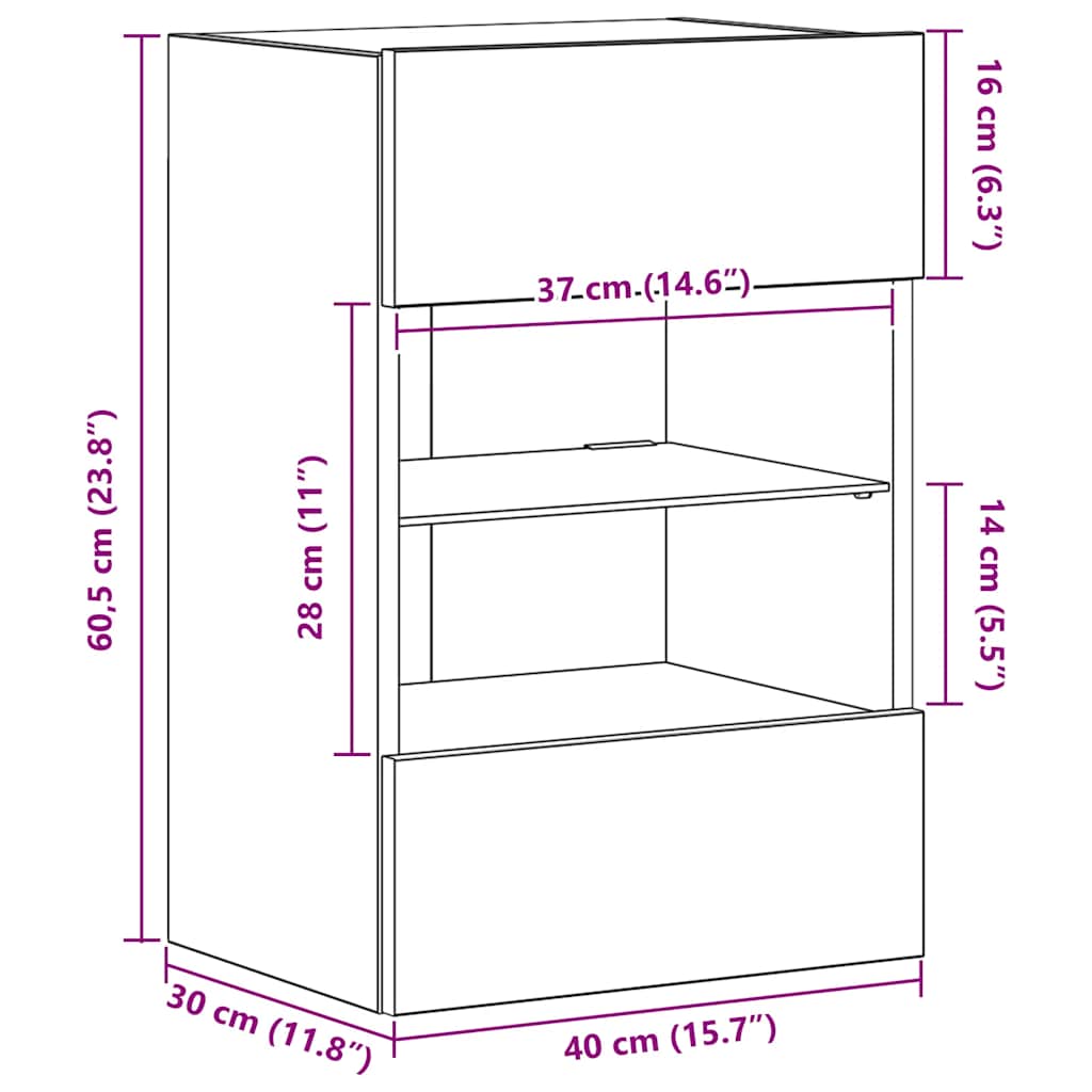 Zidni ormarići s LED svjetlima za TV 2 kom boja hrasta 40 x 30 x 60,5 cm
