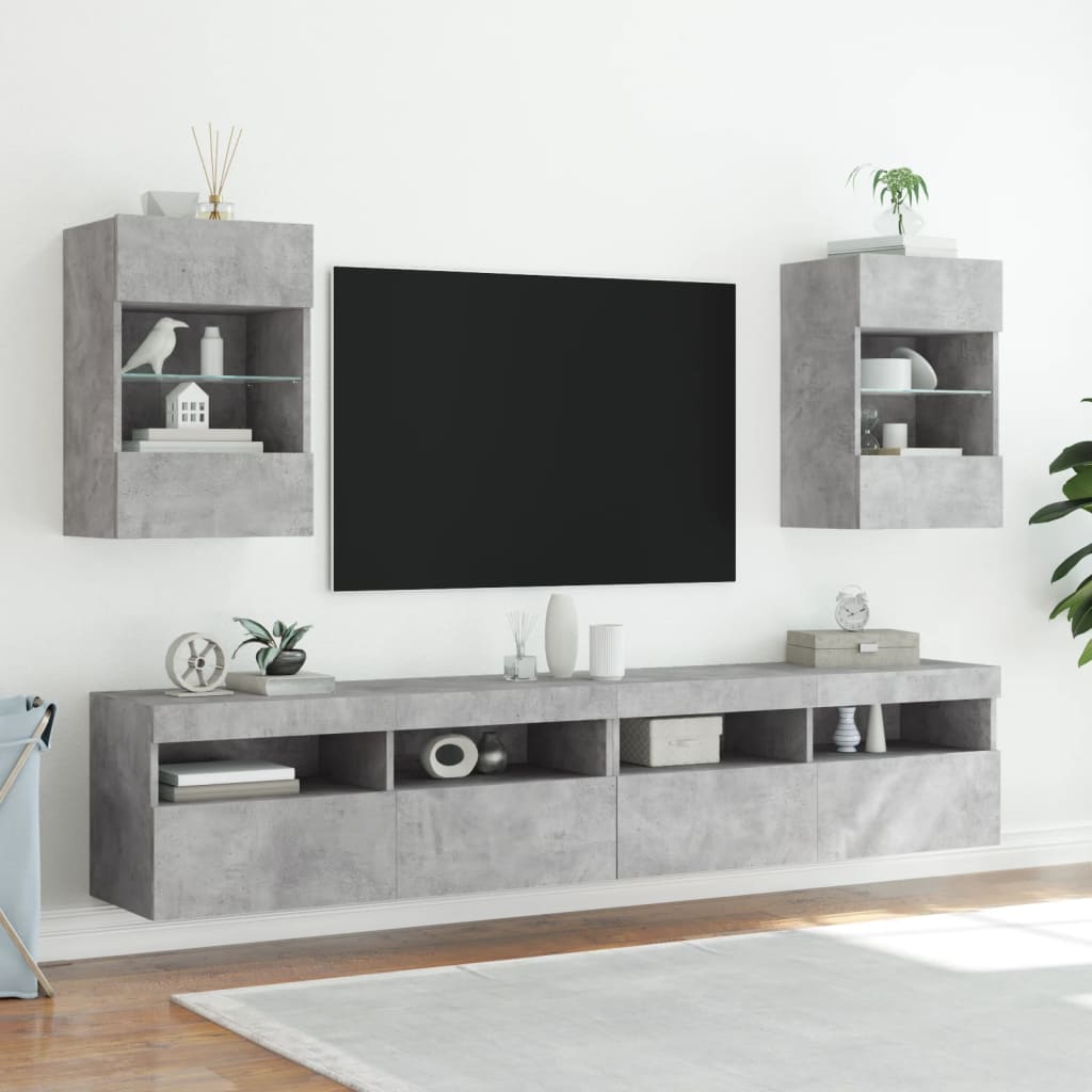 TV ormarić s LED svjetlima siva boja betona 40x30x60,5 cm