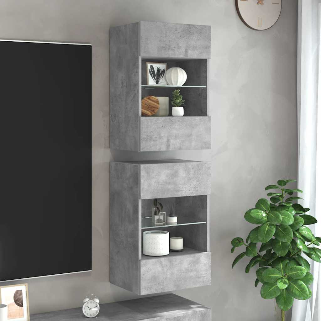 Zidni ormarići s LED svjetlima za TV 2 kom boja betona 40x30x60,5 cm