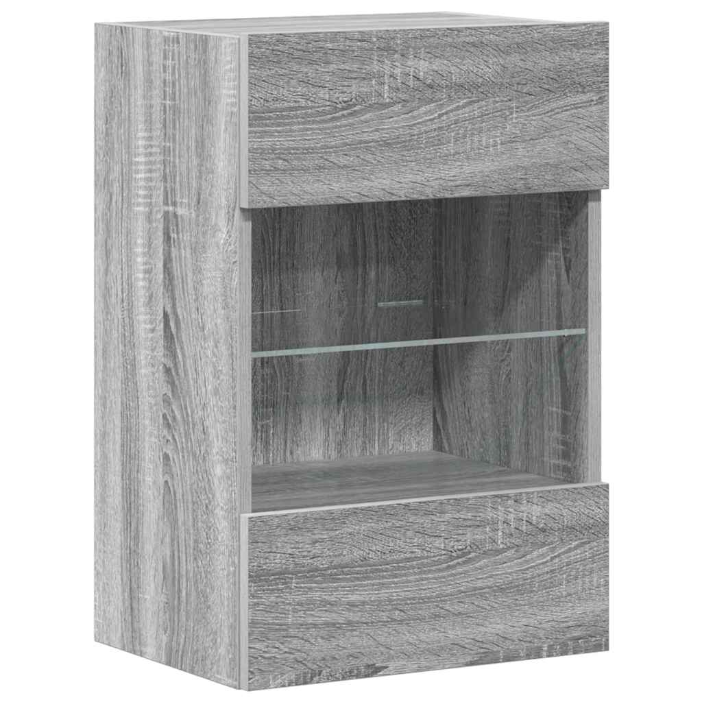 Zidni ormarići s LED svjetlima za TV 2 kom siva boja hrasta 40 x 30 x 60,5 cm