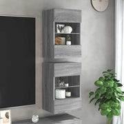 Zidni ormarići s LED svjetlima za TV 2 kom siva boja hrasta 40 x 30 x 60,5 cm