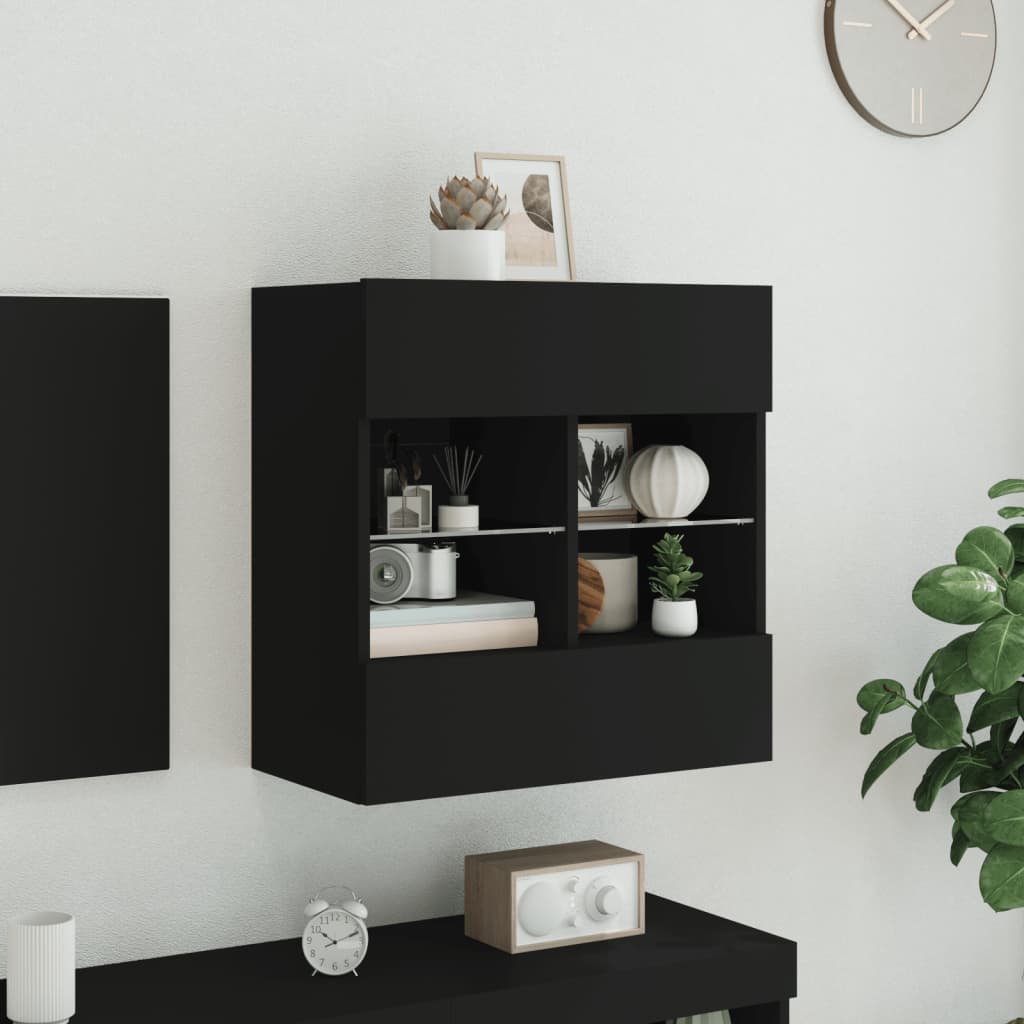 Zidni TV ormarić s LED svjetlima crni 58,5x30x60,5 cm